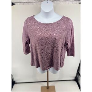 Talbots Top Womens Plus Size 2XP Purple Floral Lace Stretch 3/4 Sleeve Lined Top